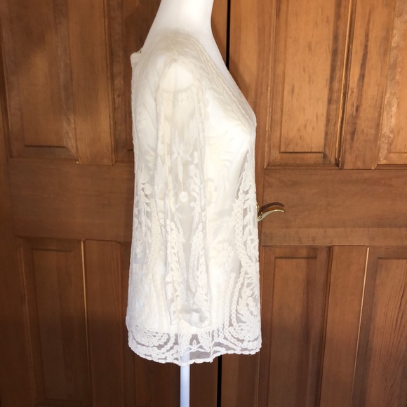 St. Tropez Sheer Ivory Blouse SZ L - Picture 8 of 15